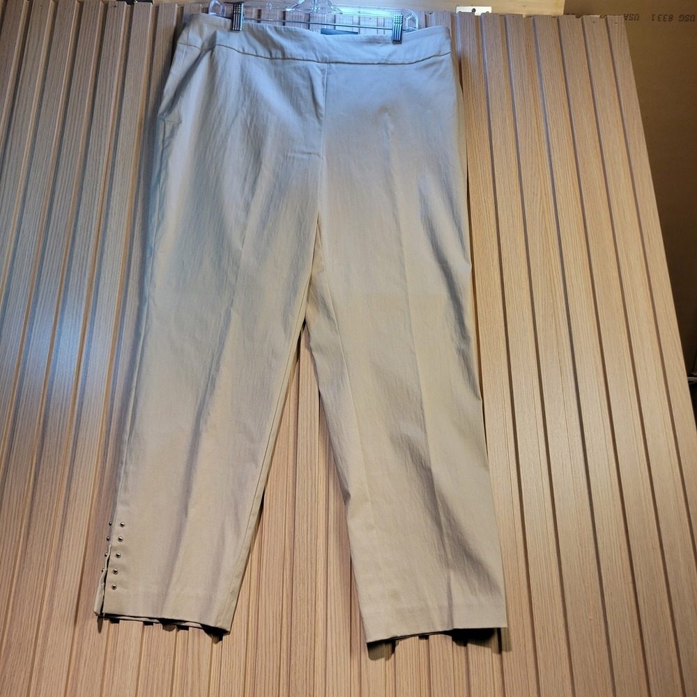 Roz & Ali Womens Ankle Pants Size 16 Tan Khaki Studded Hem Classic Fit Stretch